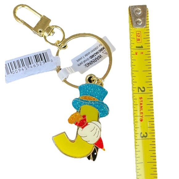 Disney Parks Pinocchio Jiminy Cricket "J" Metal Keychain Bag Charm 4” NWT - Picture 1 of 2